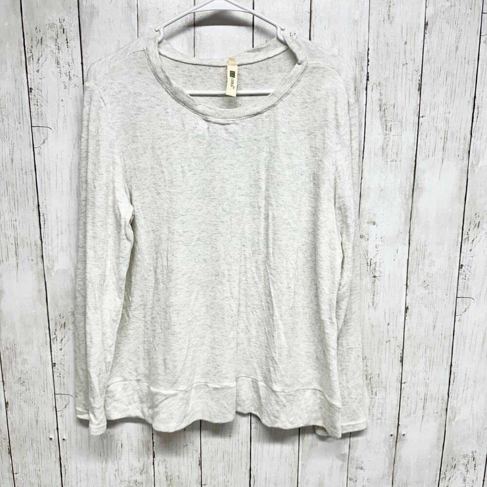 La Crera Sweater Women Size M Off White/‎ Grey Crewneck Long Sleeve Rayon